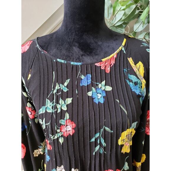 Old Navy Sheath Dress Women's Size Medium Black Floral Slit Sleeve Round Neck - Picture 13 of 14